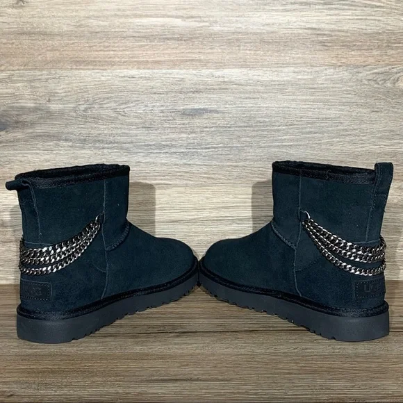 UGG Women’s Classic Mini Chain Black Suede Boots - Picture 7 of 11